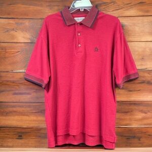 VTG Penguin Grand Slam Polo Shirt Red With Black Collar Size Medium RN 37763